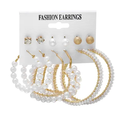 6 Pairs Love C Shape Pearl Earrings Set 