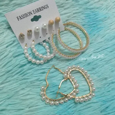 6 Pairs Love C Shape Pearl Earrings Set 