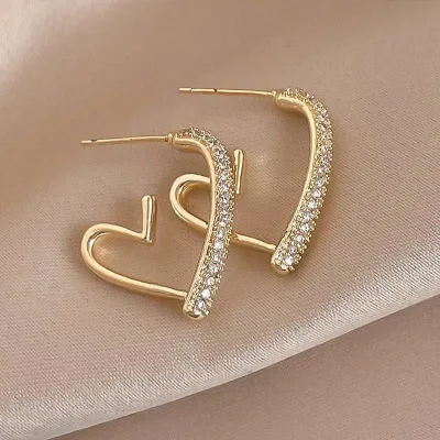 Simple Crystal Heart Hoop Earrings