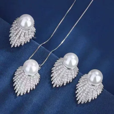 4 Pcs White Pearl Angel Wing Jewellery Set