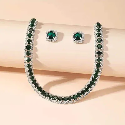 3 Pcs Green Daimond Cut Crystal Jewelery Set 