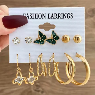 6 Pairs Butterfly Pearl Earrings Set 