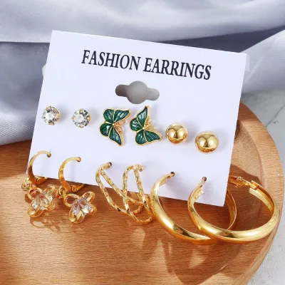 6 Pairs Butterfly Pearl Earrings Set 