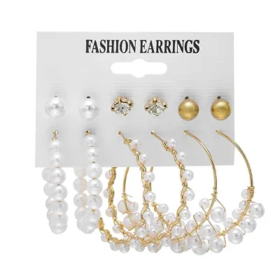 6 Pairs Love C Shape Pearl Earrings Set 