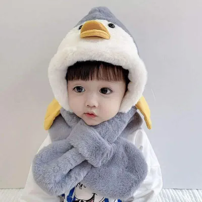 Cartoon Penguin Baby Hat Scarf Winter Cap 