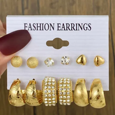 6 Pairs Elegant Fashion Love C Shaped Earrings Set