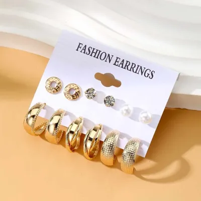 6 Pairs Elegant C Shaped Earrings Set 