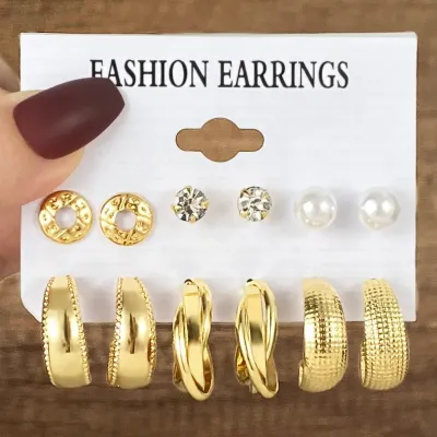 6 Pairs Elegant C Shaped Earrings Set 