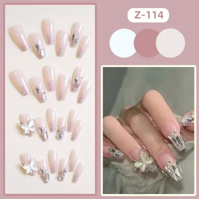 24 Pcs Butterfly Style Silvery Glitter Fake Nails