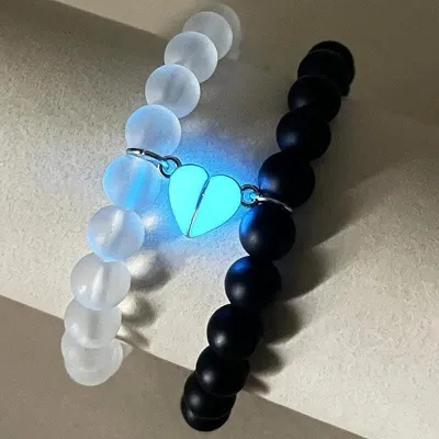 2 Pcs Magnetic Crown Beaded Charms Luminous Couple Bracelet
