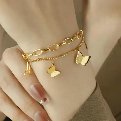 Double-layer Frosted Butterfly Titanium Steel Bracelet