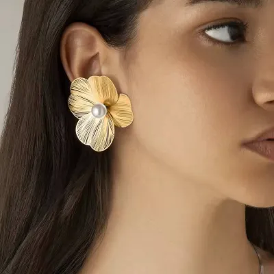 Big Flower Pearl Earrings For Women