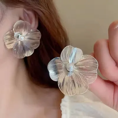 Big Flower Pearl Earrings For Women