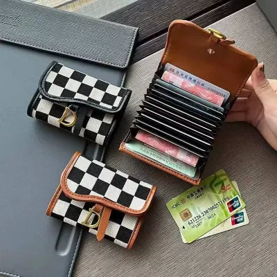 Checkerboard Pattern D Letter Design Card Holder Wallet