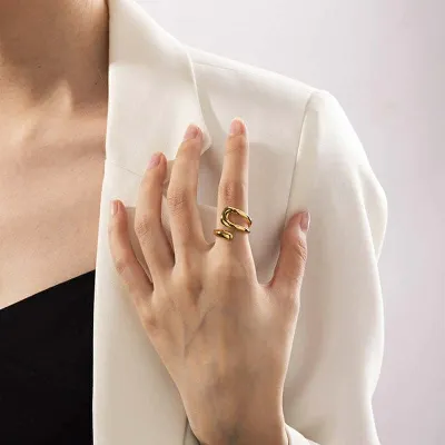 Fashionable & Simple Stainless Steel Golden Single-Loop Open Ring