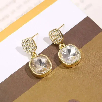 Silver Needle Square Diamond Cut Earrings 
