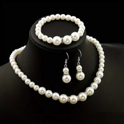 4 Pcs Vintage Simple Faux Pearl Jewellery Set