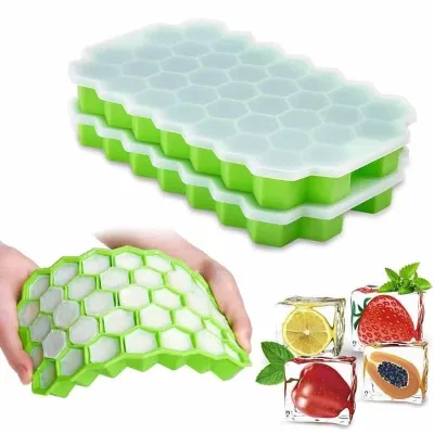 Reusable Silicon Ice Cube Tray with Lid (1 Pc) 