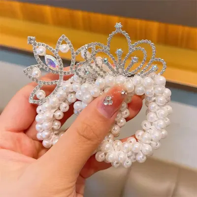 Princess Crystal Pearl Crown Elastic Elastic Rubber Bands (1 Pc) 