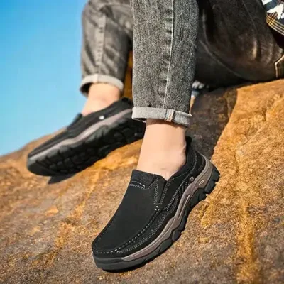 High Quality Genuine Leather Breathable Casual Shoes Black - KBC0261