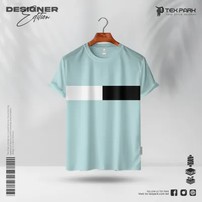 White & Black Design Mist Green Half Sleeve T-shirt