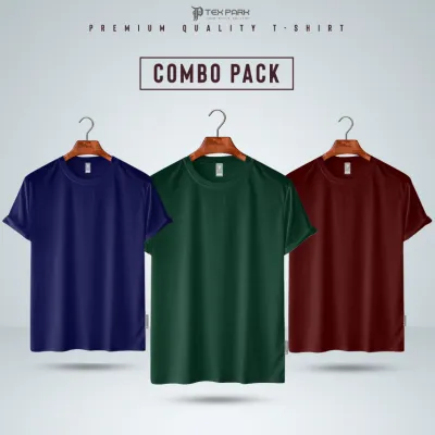 Bottle green maroon navy 3 pcs combo tshirt