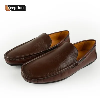 Genuine Cow Worthy High Fastness Vegetable Tanned Brown Leather Moccasin Shoes