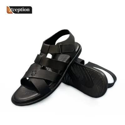 Oil Pull Up Wax Rich Spiffy Genuine Bull Black leather Sandal