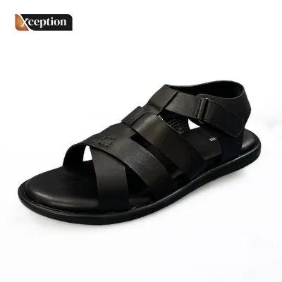 Oil Pull Up Wax Rich Spiffy Genuine Bull Black leather Sandal