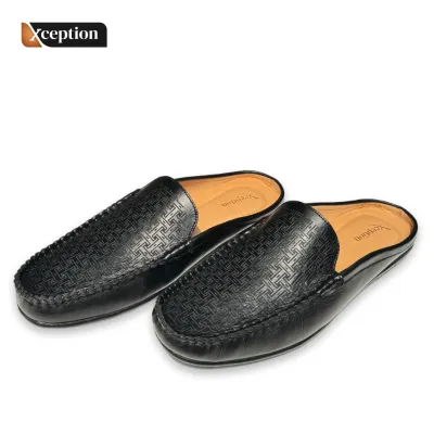 Genuine Cow Leather True Moccasin Black Half Shoe