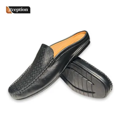 Genuine Cow Leather True Moccasin Black Half Shoe