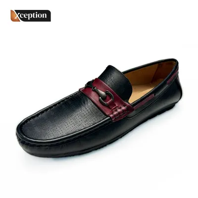 Genuine Cow Worthy High Fastness Vegetable Tanned Black Leather Moccasin Shoes