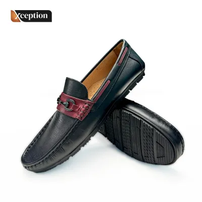 Genuine Cow Worthy High Fastness Vegetable Tanned Black Leather Moccasin Shoes