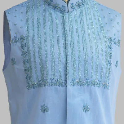 Sky Blue Zardozi Waistcoat 