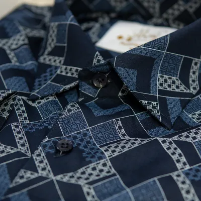 Navy Blue Jacquard Cotton Shirt