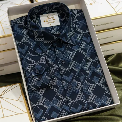 Navy Blue Jacquard Cotton Shirt