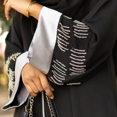 Black Silver Shiny Abaya