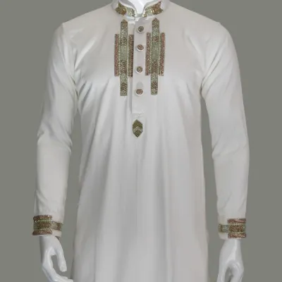 White Premium Zardozi Panjabi