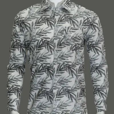 White Leafy Print Shirt