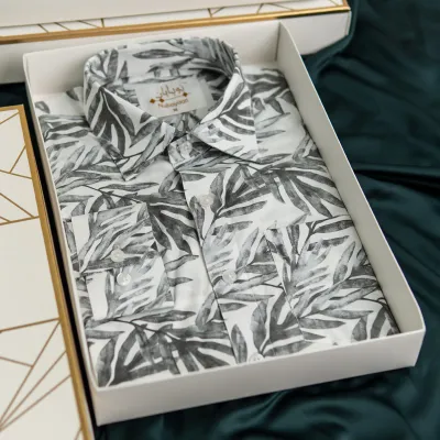 White Leafy Print Shirt