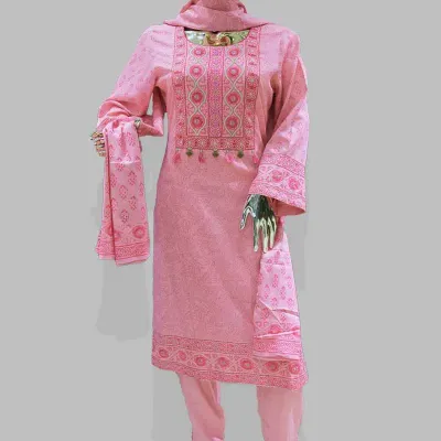 Pink block embroidered cotton shalwar kameez