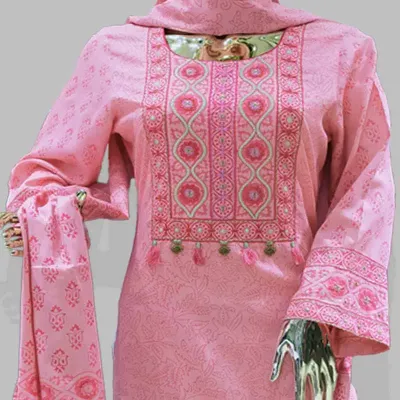 Pink block embroidered cotton shalwar kameez