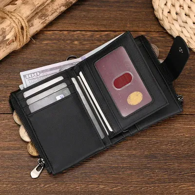 GENUINE LEATHER BIFOLD ZIPPER WALLET GB-6002B