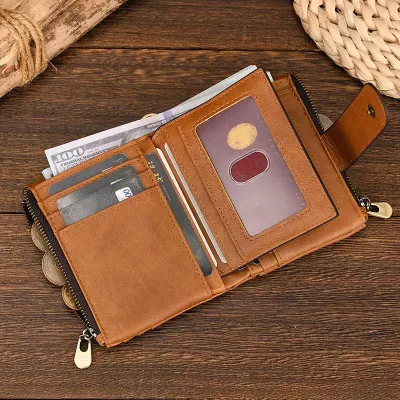 GENUINE LEATHER BIFOLD ZIPPER WALLET GB-6002Br