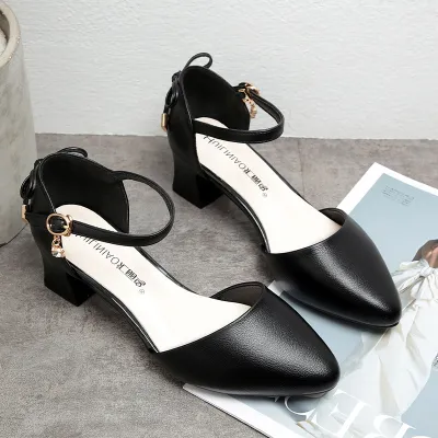  SINGLE STRAP HOLLOW HEELS POINTED TOE LEATHER SHOE GB-6011