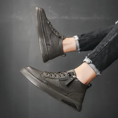 BRITISH STYLE HIGH TOP THIN VELVET LEISURE ZIPPER  WORK BOOTS GB-9809