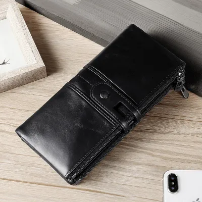 Retro Waxed Leather Long Wallet