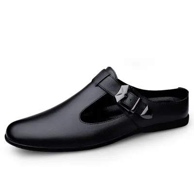 Retro British Style Half-Slip Men's Leather Shoes