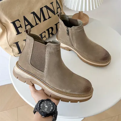 Genuine Leather Chain Chelsea Boots