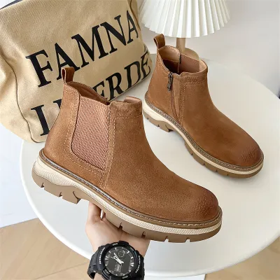 Genuine Leather Chain Chelsea Boots